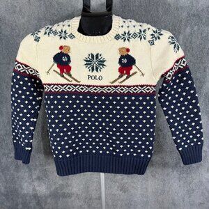 POLO RALPH LAUREN BOYS SKI BEARS SWEATER NAVY IVORY WINE BOYS M 10-12
